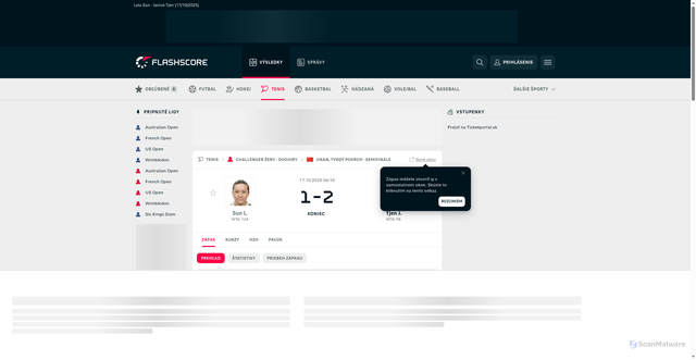Security scan screenshot of https://www.flashscore.sk/zapas/tenis/radovcic-lulu-MewU5OwE/tjen-janice-ngVYO2lo/