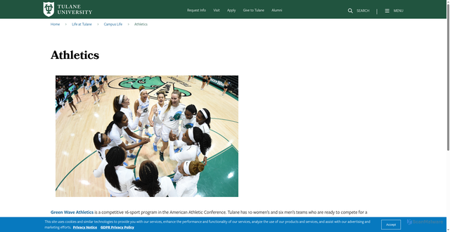 Security scan screenshot of https://tulane.edu/life-tulane/campus-life/athletics
