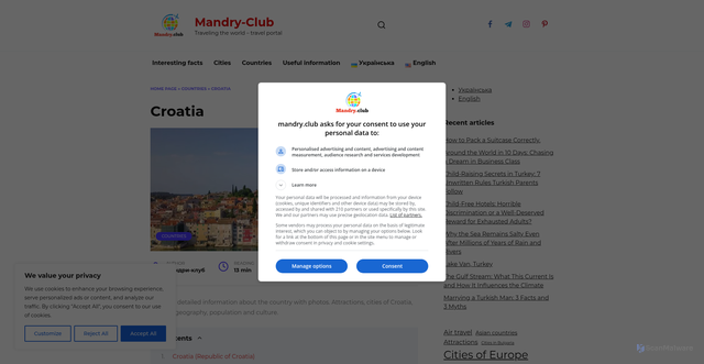 Security scan screenshot of https://mandry.club/en/countries/republic-croatia/