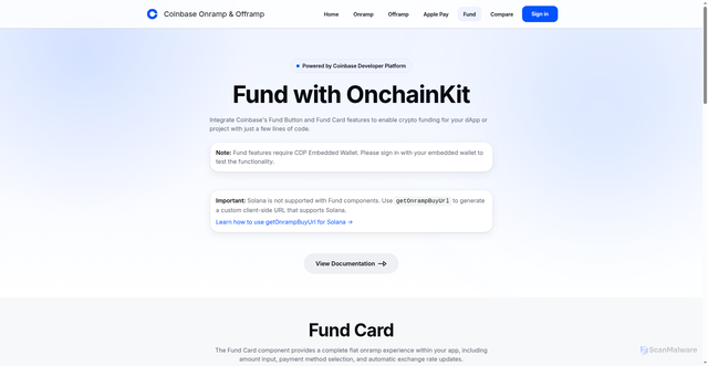Security scan screenshot of https://onramp-demo-application-git-main-coinbase-vercel.vercel.app/fund