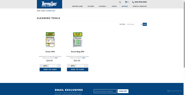 Security scan screenshot of https://online.thermospas.com/Cleaning-Tools-s/30.htm