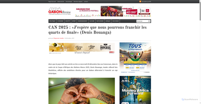 Security scan screenshot of https://www.gabonreview.com/can-2025-jespere-que-nous-pourrons-franchir-les-quarts-de-finale-denis-bouanga/