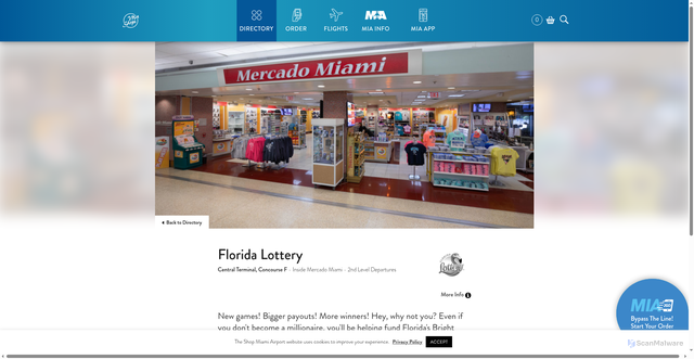 Security scan screenshot of https://www.shopmiamiairport.com/directory/florida-lottery-central-terminal-f/