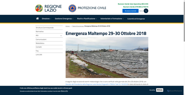 Security scan screenshot of https://protezionecivile.regione.lazio.it/calamita-emergenze/stati-di-emergenza/emergenza-maltempo-29-ottobre-30-ottobre-2018
