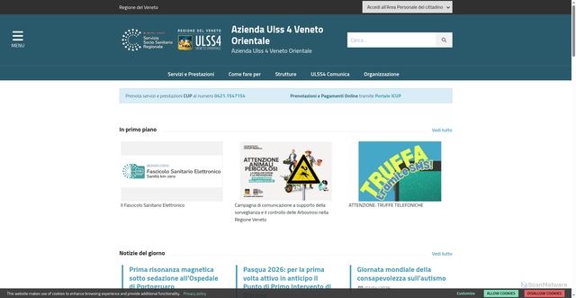 Security scan screenshot of https://www.aulss4.veneto.it