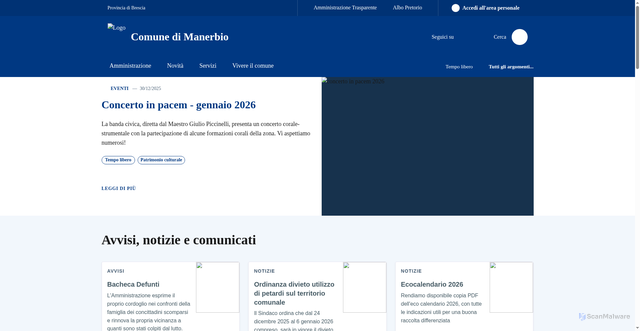 Security scan screenshot of https://www.comune.manerbio.bs.it/