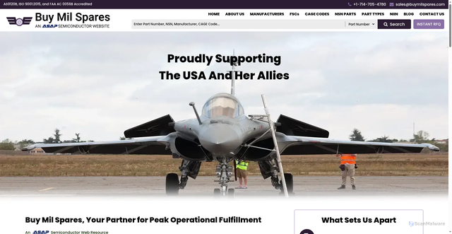 Security scan screenshot of https://buymilspares.com