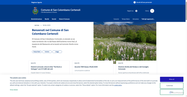 Security scan screenshot of https://www.comune.sancolombanocertenoli.ge.it