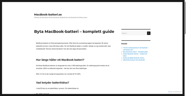 Security scan screenshot of https://macbook-batteri.se