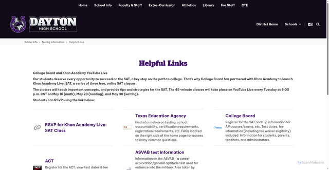 Security scan screenshot of https://dhs.daytonisd.net/helpful-links