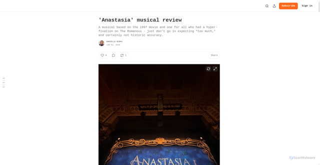 Security scan screenshot of https://daniellebinks.substack.com/p/anastasia-musical-review
