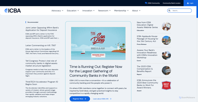 Security scan screenshot of https://icba.org