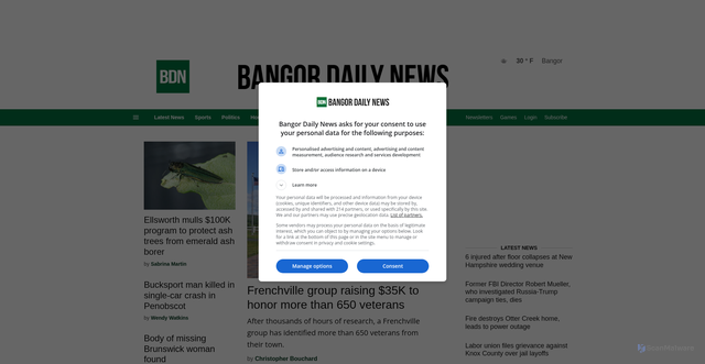 Security scan screenshot of https://www.bangordailynews.com