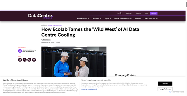 Security scan screenshot of https://datacentremagazine.com/news/how-ecolab-tames-the-wild-west-of-ai-data-centre-cooling