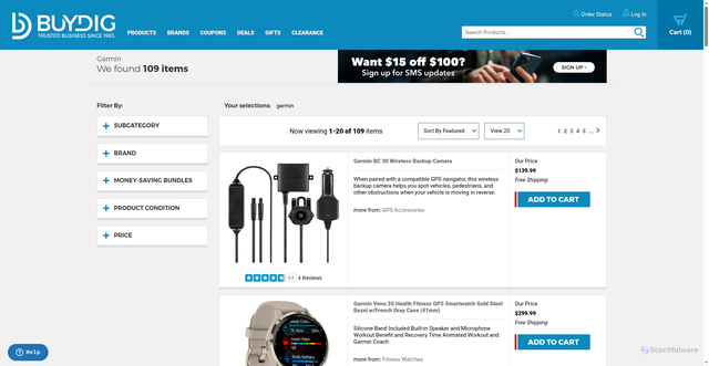 Security scan screenshot of https://www.buydig.com/shop/list/brand/garmin?srsltid=AfmBOopD_5taByfA_2TsKleYKUfuoSdsVP6Qn_VgqHawM0fb3zsgxU88