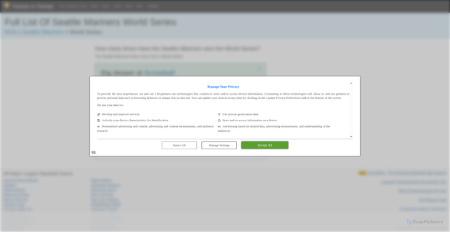 Security scan screenshot of https://champsorchumps.us/team/mlb/seattle-mariners/championships