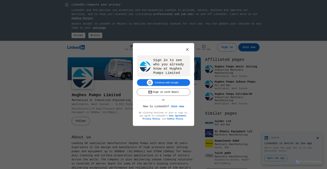 Security scan screenshot of https://www.linkedin.com/company/hughes-pumps-ltd/