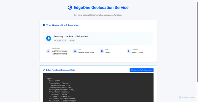 Security scan screenshot of https://pagesfunctionsdemo-nu9307zqjw.edgeone.app/