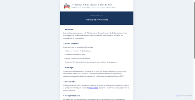 Security scan screenshot of https://filedownload.lat/Descadastro/privacidade.html