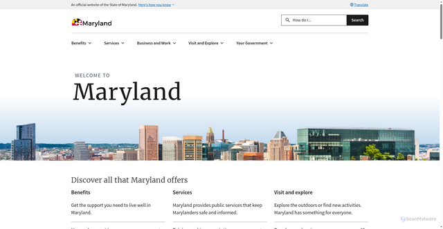 Security scan screenshot of https://md.gov