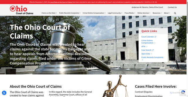 Security scan screenshot of https://ohiocourtofclaims.gov/