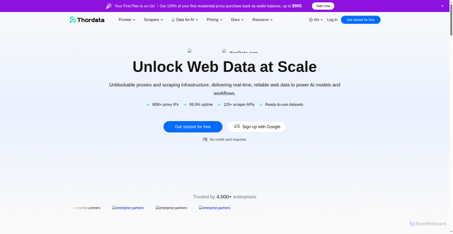 Security scan screenshot of https://thordata.com