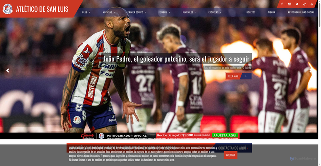 Security scan screenshot of http://atleticodesanluis.mx/