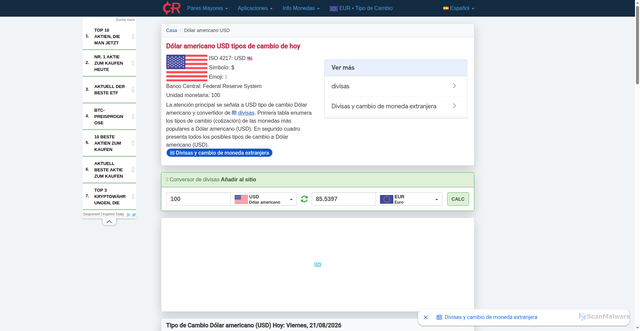 Security scan screenshot of https://usd.es.currencyrate.today/