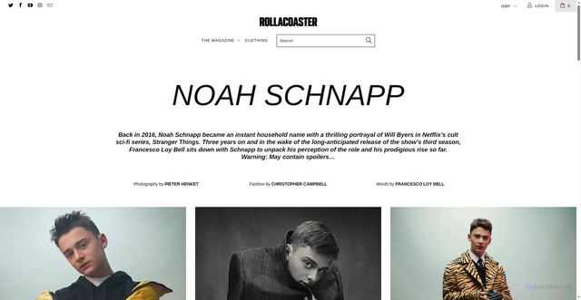 Security scan screenshot of https://rollacoaster.tv/pages/noah-schnapp