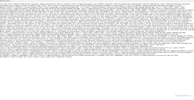 Security scan screenshot of https://opportunityalerts.com/wp-json/wp/v2/posts/555