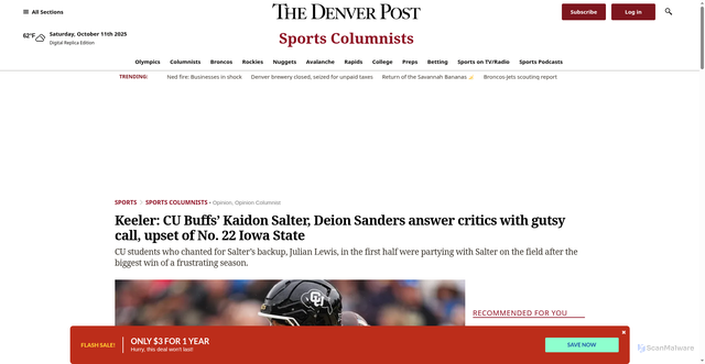 Security scan screenshot of https://www.denverpost.com/2025/10/11/kaidon-salter-deion-sanders-cu-buffs-iowa-state-score/