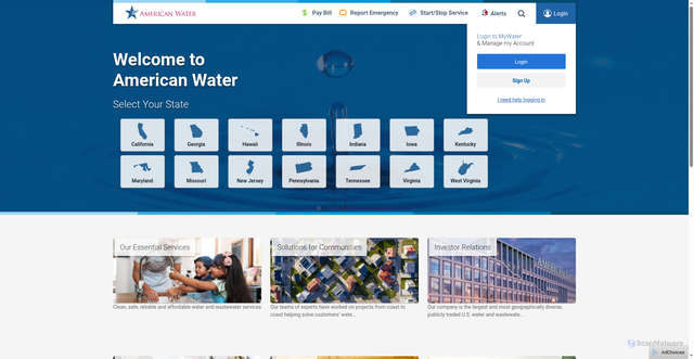 Security scan screenshot of https://amwater.com