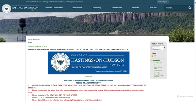 Security scan screenshot of https://www.hohny.gov/CivicAlerts.aspx?AID=1410