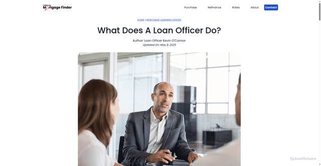 Security scan screenshot of https://californiamortgagefinder.com/learn/what-does-a-loan-officer-do/