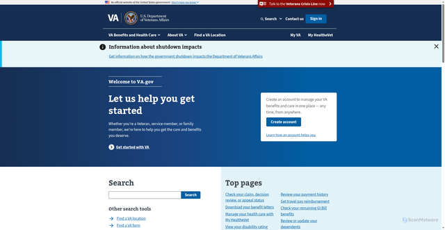 Security scan screenshot of https://www.va.gov/