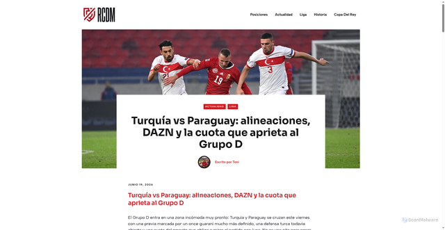Security scan screenshot of https://rcdm.es/turquia-vs-paraguay-alineaciones-dazn-y-la-cuota-que-aprieta-al-grupo-d/