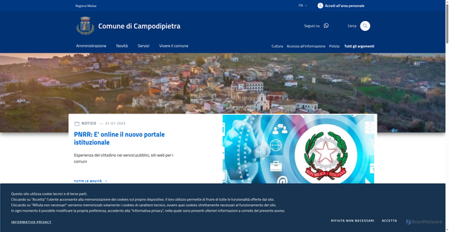 Security scan screenshot of https://www.comune.campodipietra.cb.it/