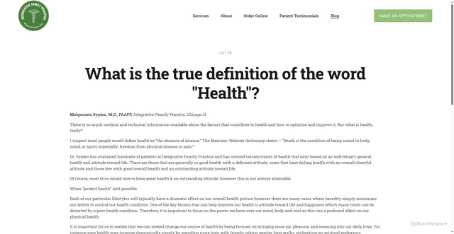 Security scan screenshot of https://www.integrativefamilypractice.com/blog/what-is-the-true-definition-of-the-word-health-wxzzm