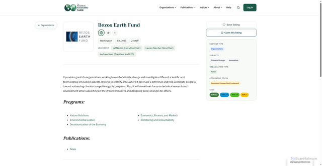 Security scan screenshot of https://securesustain.org/abstract/bezos-earth-fund/