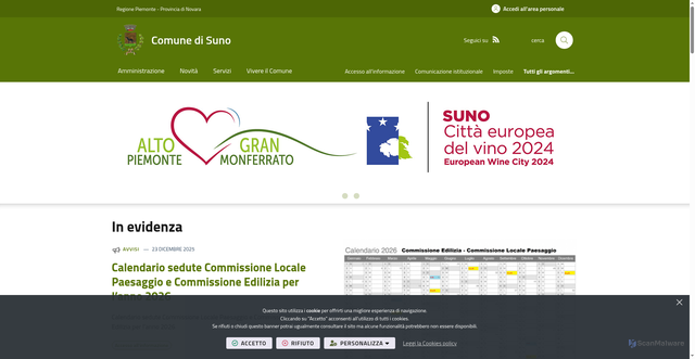 Security scan screenshot of https://www.comune.suno.novara.it/it-it/home