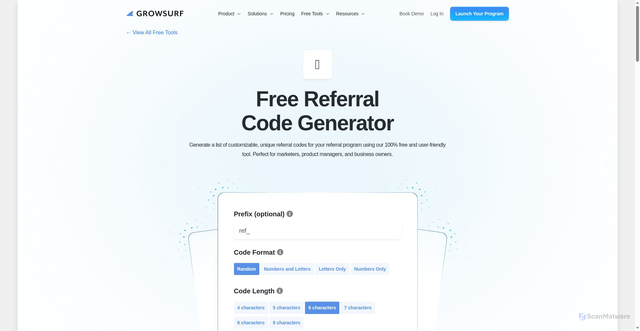 Security scan screenshot of https://growsurf-website.pages.dev/free-tools/referral-code-generator/