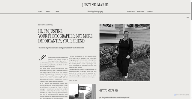 Security scan screenshot of https://justinemariephotography.com/about