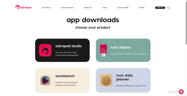 Security scan screenshot of https://downloads.astropad.com