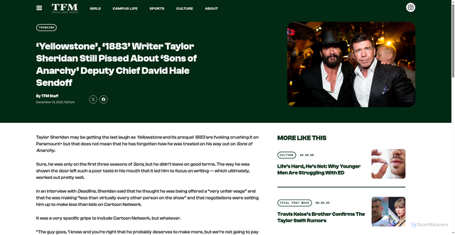 Security scan screenshot of https://totalfratmove.com/trending/yellowstone-1883-writer-taylor-sheridan-still-pissed-about-sons-of-anarchy-deputy-chief-david-hale-sendoff/