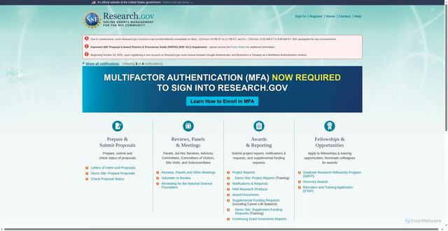Security scan screenshot of https://research.gov