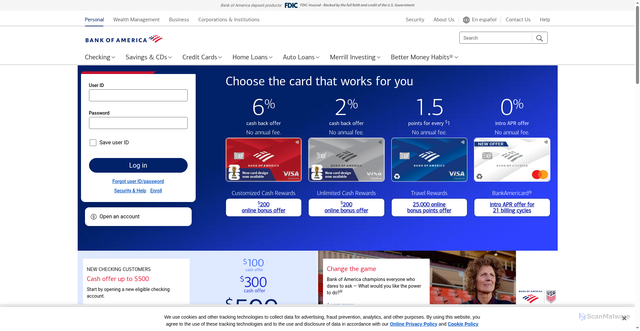 Security scan screenshot of https://www.bankofamerica.com