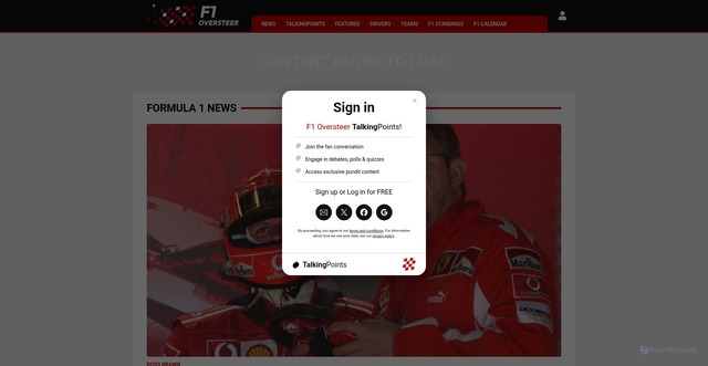 Security scan screenshot of https://f1oversteer.com