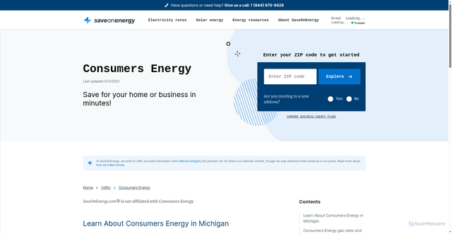 Security scan screenshot of https://www.saveonenergy.com/utility/consumers-energy/
