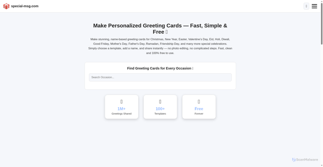 Security scan screenshot of https://special-msg.com/