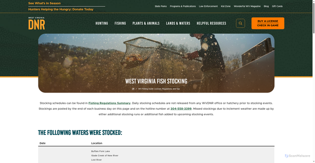 Security scan screenshot of https://wvdnr.gov/fishing/fish-stocking/